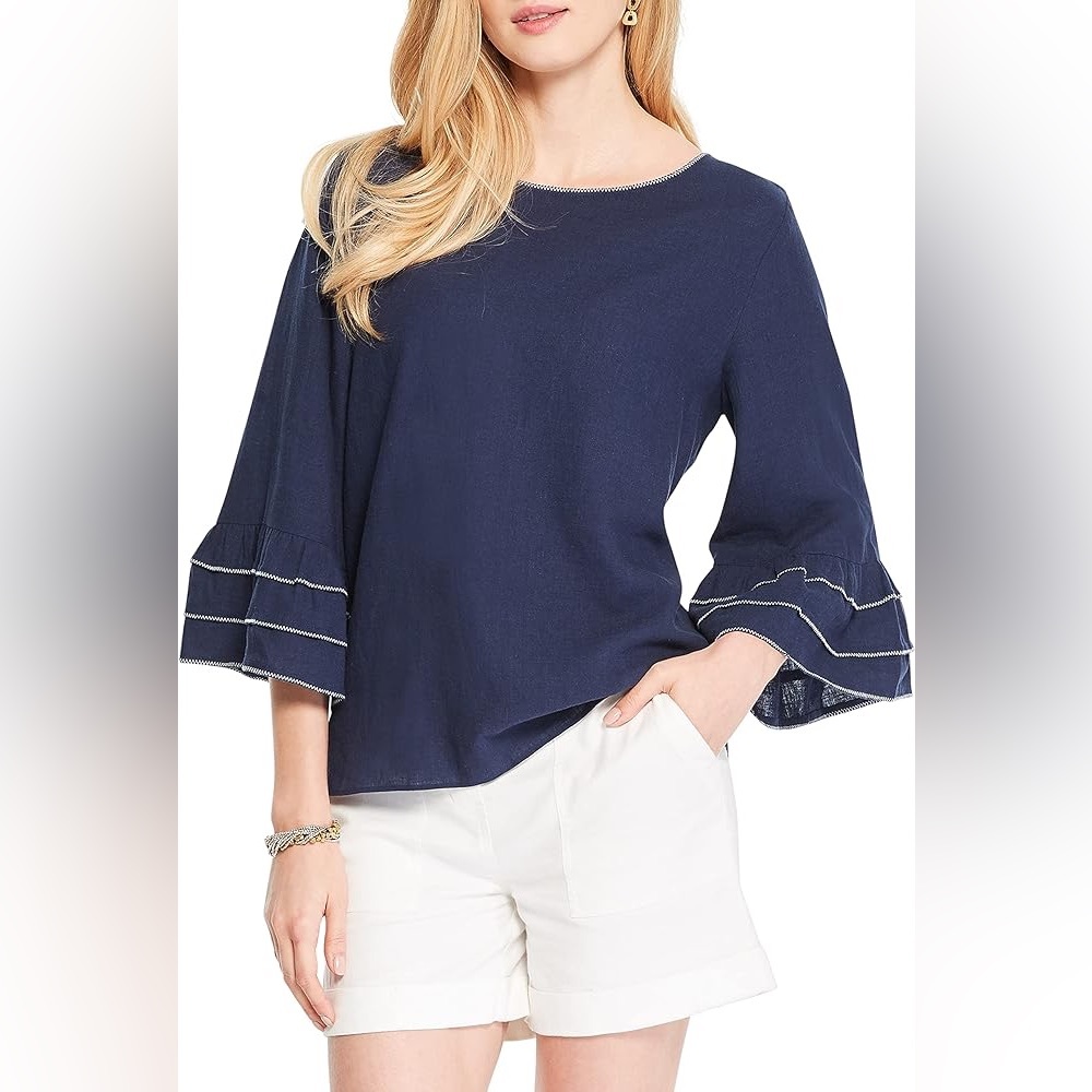 Nic & Zoe Tangier blouse indigo blue blouse size M